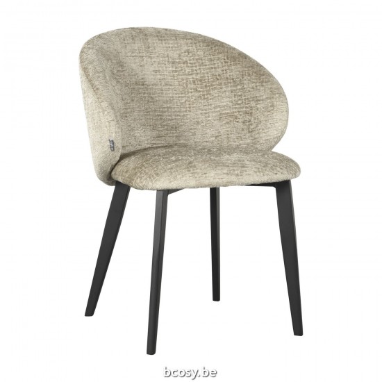 LABEL51 Eetkamerstoel Logan Beige Elegance Zwart Metalen Frame.