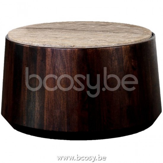 Lifestyle94 IOWA COFFEE TABLE TRAVERTINE Ø75xH41 BASE WALNUT Lifestyle 147645 Lifestyle94 147645 LFS 147645