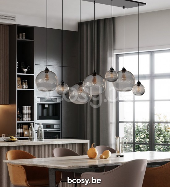 Marckdael pendel Seattle-Seatle Marckdael 1588-PL7-NE-GLOBE-FUME-3KL-4GR Contemporal zwart pendel H max 100cm VVD VDV Verlichting van Dijck .