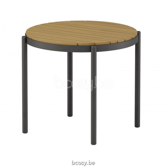 Jardinico VOLTE Round Outdoor Garden Nesting Side Table Ø50 Charcoal Powder Coated Aluminium Teak.