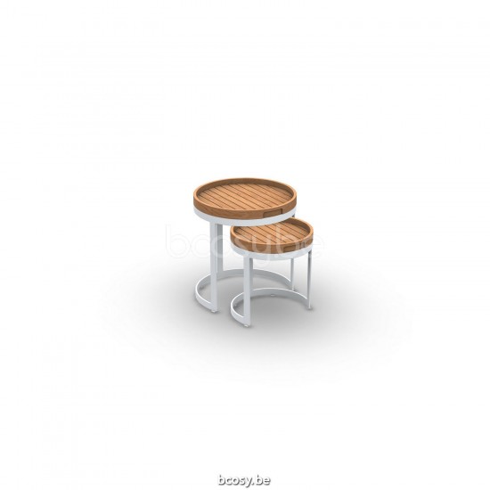 Jati Kebon Bertus Side Table Set Alu White Mat Teak Wood D35+45.