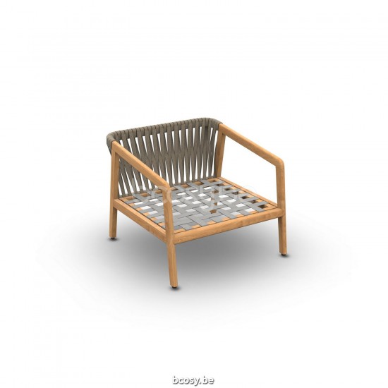 Jati Kebon Ritz Teak Sofa 1-Seat Lounge Chair Rope Taupe Straight Weaving.