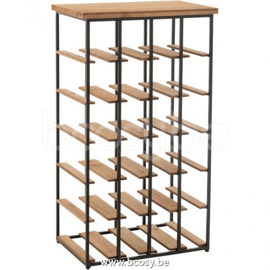 Jline Estanteria Vino 24 Botellas Madera Metal Natural Negro