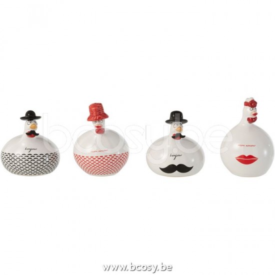J Line Jline Henne Bonjour Mon Amour Keramik Weiß Rot Schwarz Small 4 Sortiert huhn haehnchen henne haehne huenchen