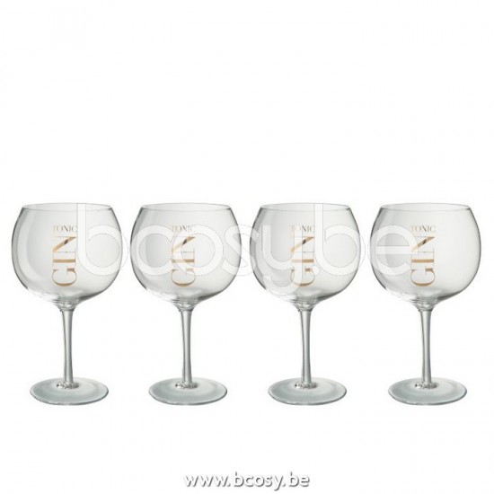 J Line Jline Geschenkbox 4 Gingläser Glas Transparent Gold glaeser