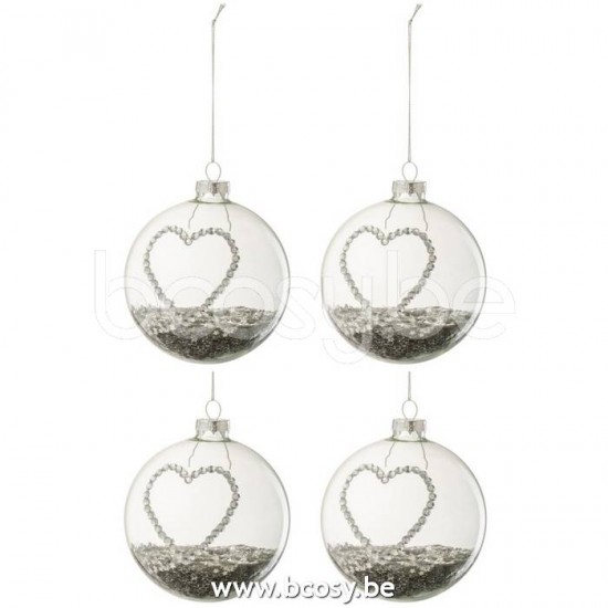 J Line Jline Dose Von 4 Weihnachtskugeln Herz Glänzend Silber Sterne Glas Transparent Medium weihnachtskugeln christbaumkugeln