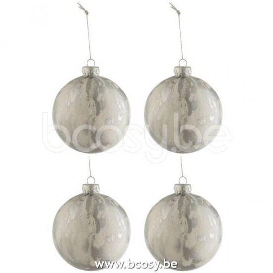 J Line Jline Dose Von 4 Weihnachtskugeln Marmor Glas Weiß Silber Medium weihnachtskugeln christbaumkugeln