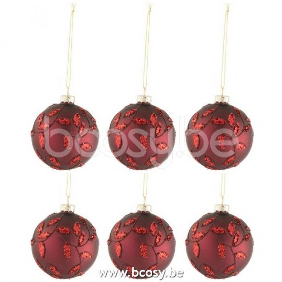J Line Jline Dose Von 6 Weihnachtskugeln Blätter Glänzend Glas Matt Weihnachten Rot Small weihnachtskugeln christbaumkugeln