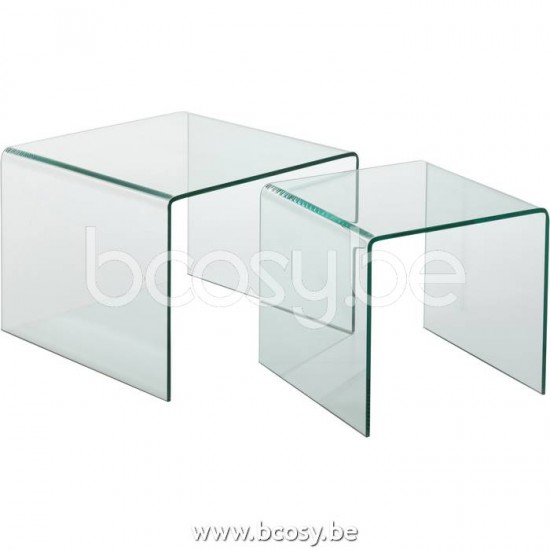 J Line Jline Set 2 Tavolini Vetro Trasparente Set De 2 Mesa Auxiliares Cristal Transparente