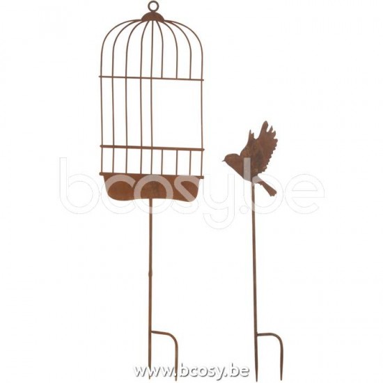 J Line Jline Set Von 2 Dekorationen Garten Käfig Vogel Metall Rost vogelkaefige