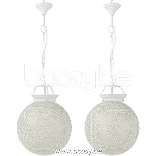 J Line Jline Lampada A Sospensione Eki Mosaico Vetro Bianco Large Assortimento Di 2 Lampara Colgante Eki Mosaico Cristal Blanco Large Surtido De 2