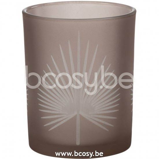 J Line Jline Portacandele Foglie Di Palma Vetro Beige Medium Fotosforo Hoja De Palmera Cristal Beige Medium