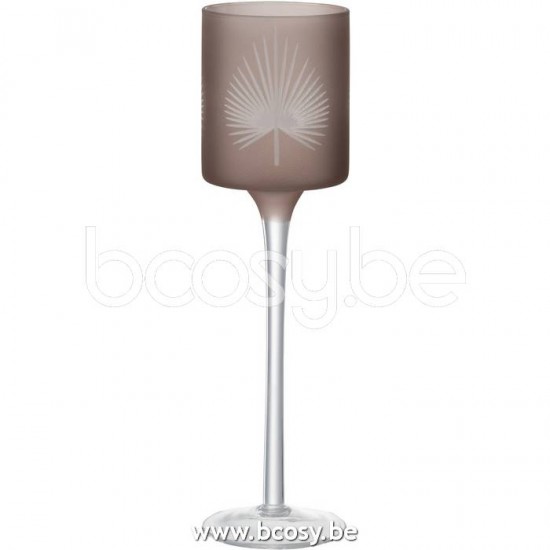 J Line Jline Porta T Light Piede Foglie Di Palma Vetro Beige Small Fotosforo Pie Hoja De Palmera Cristal Beige Small