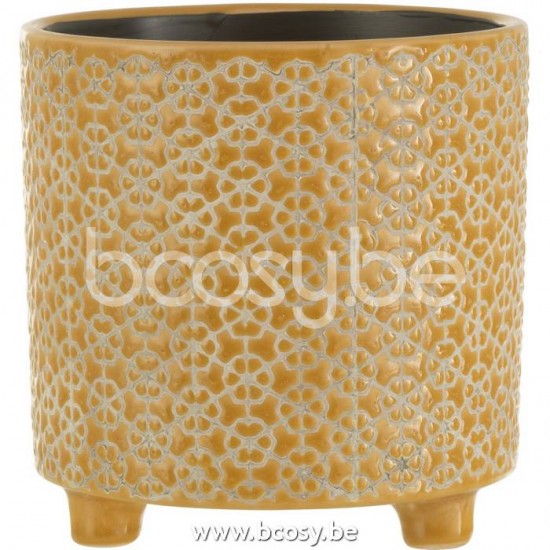 J Line 22977 Bloempot Bloem Keramiek Oker Large L17xB17xH17 cm bloempotten bloemvaas bloemvazen bloemenvaas bloemenvazen siervaas siervazen bloempotjes