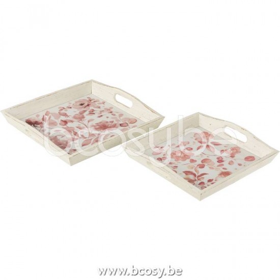 J Line Jline Set 2 Vassoi Rose Legno Bianco Rosa Set De Tres Bandejas Rosas Madera Blanco Rosa
