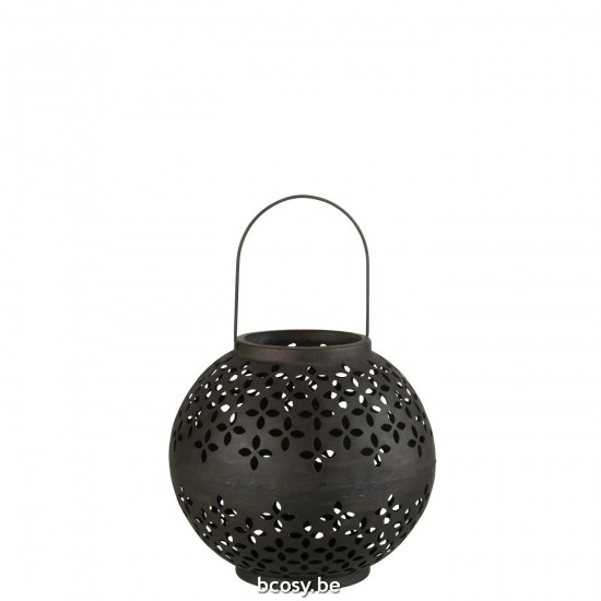 J Line Lantaarn Bol Geperforeerd Ijzer Zwart Mat L20xB20xH30 cm windlichten lantaarns JO30146.