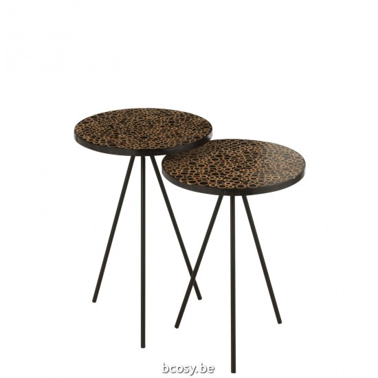J Line S 2 Sidetable Rings Resin Brown Black nested side tables sidetables.