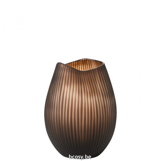 J Line Vaas Streep Glas Bruin Large L21xB21xH32 cm bloemvaas bloemenvaas siervaas bloemvazen bloemenvazen siervazen JO32048.