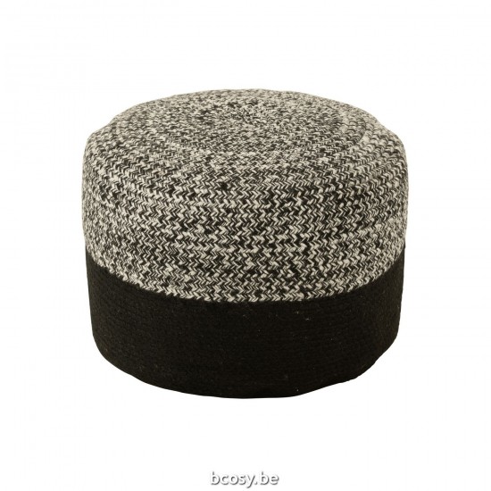 J Line poufs Jolipa Pouf Miami Ligne Outdoor Poly Noir Blanc.