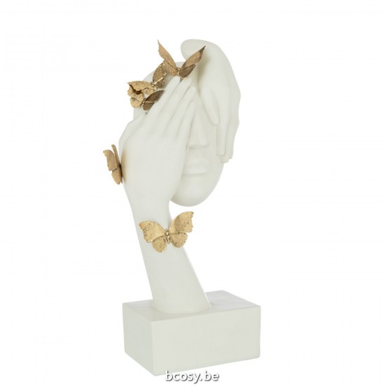 Jline Gesicht Schmetterlingen Stehend Poly Weiß Gold kopf Koepfe.