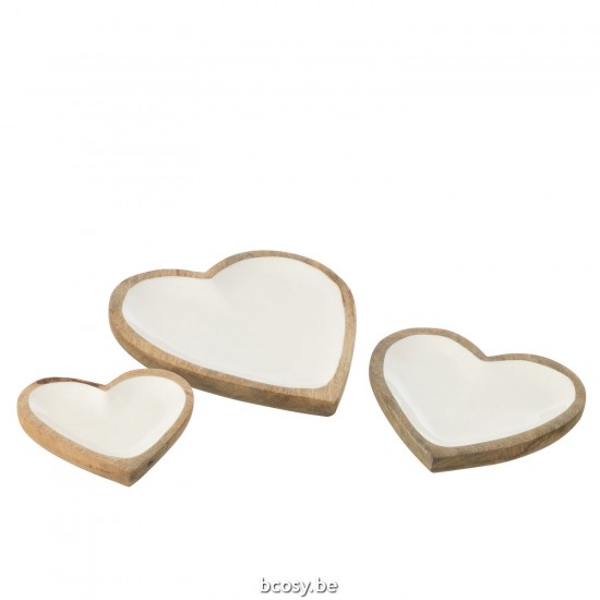 J Line Set Of 3 Plates Heart Mango Wood White Natural sailboats.
