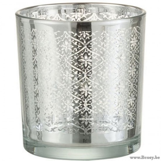 J Line Tealight Holder Oriental Glass Silver tea lights holders.