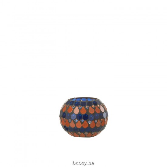 Jline Teelicht Houder Mozaiek Druppel Glas Oranje Blauw Small.