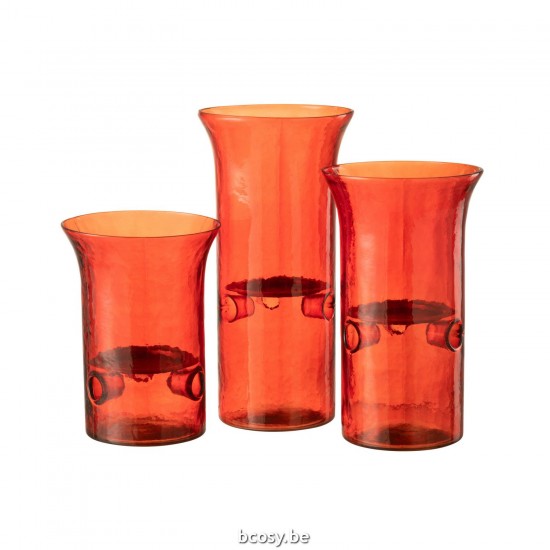 J Line Set Van Drie Kaarshouder Bord Glas Metaal Rood T theelichten theelichthouders waxinelichten JO42733.