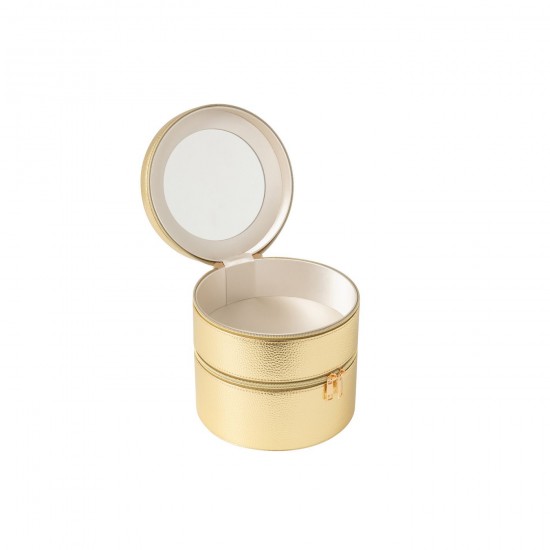 J Line Porta Cosmetici Rotondo Specchio Similpelle Oro Caja Cosmética Redondo Espejo Imitacion De Cuero Oro.