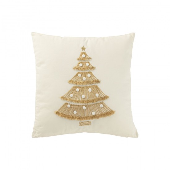 J Line Cuscino Albero Di Natale Frangia Pompons Cotone Bianco Oro Cojin Arbol De Navidad Flecos Pompons Algodon Blanco Oro.
