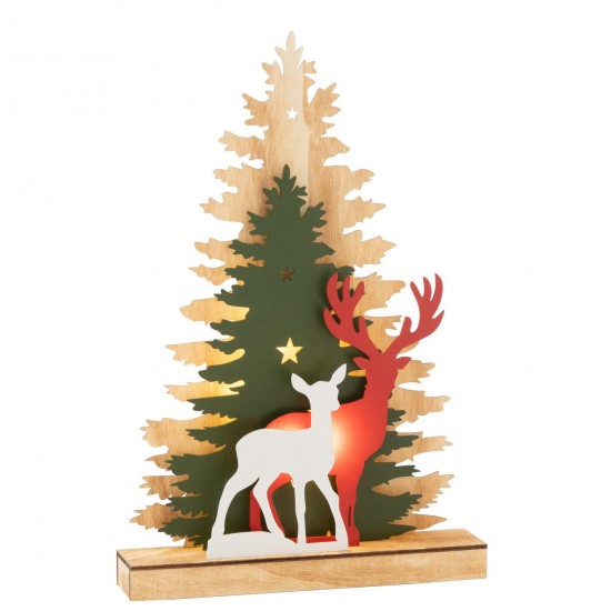 J Line Decorazione Inverno Led Renna Alberi Legno Mix Deco Invierno Led Ciervo Madera Mix.