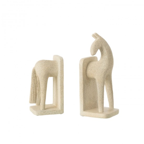 J Line Set 2 Fermalibri Cavallo Moderno Resina Beige Juego De 2 Sujetalibros Caballo Moderno Resina Beige.