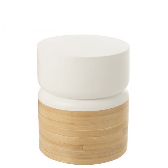 J Line Tavolino Rotondo Bambu Bianco Naturale Mesa Auxiliar Redo De Bambú Blanco Natural.