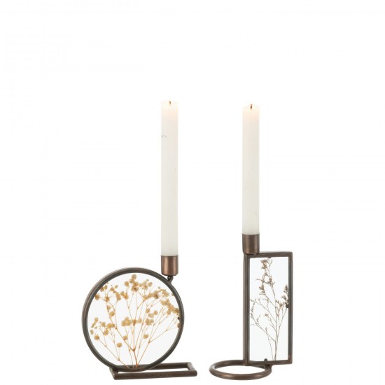 J Line Candeliere Mob Ferro Rame Giallo Assortimento Di 2 Candelabro Mob Hierro Cobre Amarillo Surtido De 2.