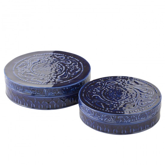 J Line Set Of 2 Box Nag Iron Blue Juego De 2 Caja Nag Hierro Azul.