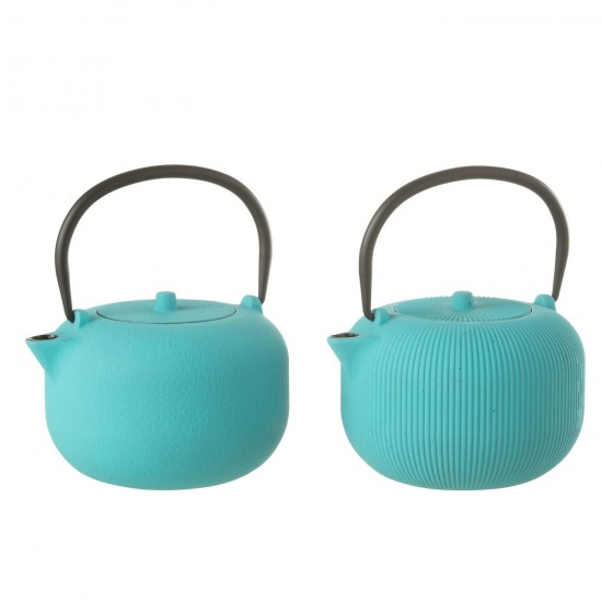 J Line Scatola 1 Teiera Metallo Blu Assortimento Di 2 Caj 1 Taza De Té De Metal Azul Surtido 2.