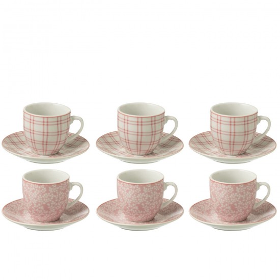 J Line Scatola 6 Tazze Piattini Ceramica Rosa Caja 6 Tazas Platitos Ceramica Rosa.