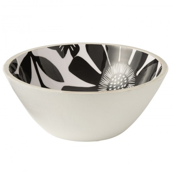 J Line Ciotola Motivo Floreale Legno Di Mango Nero Bianco Large Bol Estampado Floral Madera De Mango Negro Blanco Grande.