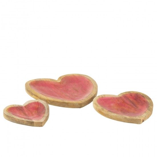 J Line Set 3 Piatti Cuore Legno Di Mango Rosa.