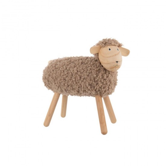 J Line Pecora Decorativa Legno Di Faggio Pelliccia Sintetica Naturale Beige Large Oveja Decorativa Madera De Haya Piel Sintéti.
