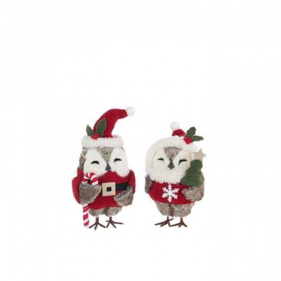 Jline Eule Dekoration Polyester Braun Weihnachtsrot Sortiert 2 eulen.