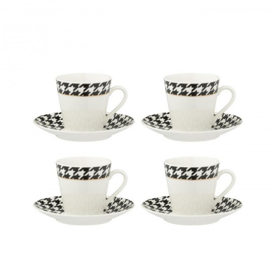 J Line Scatola Di 4 Tazza Piattino Pied De Poule Porcellana Bianco Caja De 4 Taza Platillo Pied De Poule Porcelana Blanco.