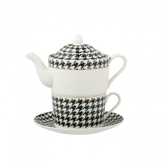 J Line Scatola Di 1 Teiera Pied De Poule Porcellana Bianco Nero Caja De 1 Tetera Pied De Poule Porcelana Blanco Negro.