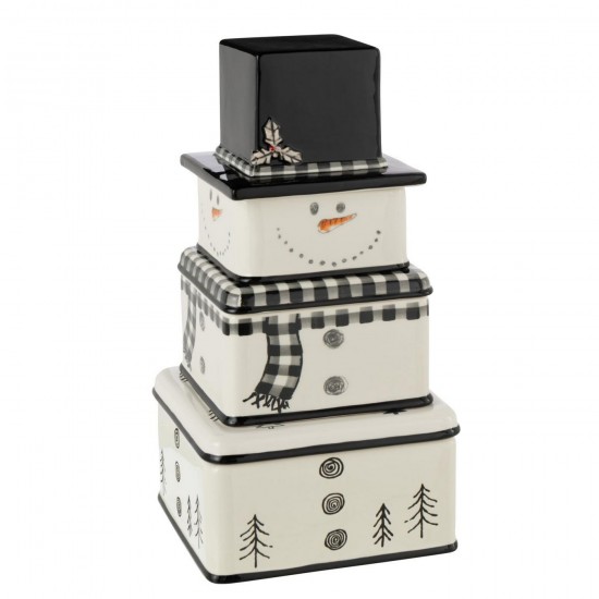 Jline Caja De 3 Caja Muñeco De Nieve Dolomita Blanco Negro.