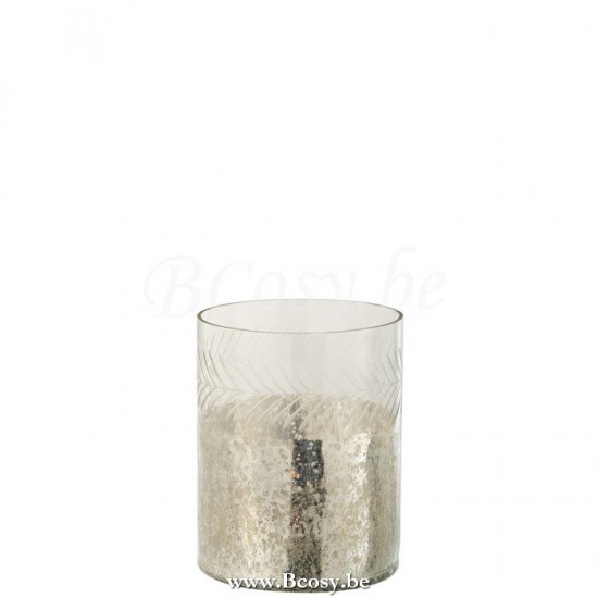 J Line 6378 Windlicht Klassiek Crackle Glas Transparant Zilver Small 21H windlichten