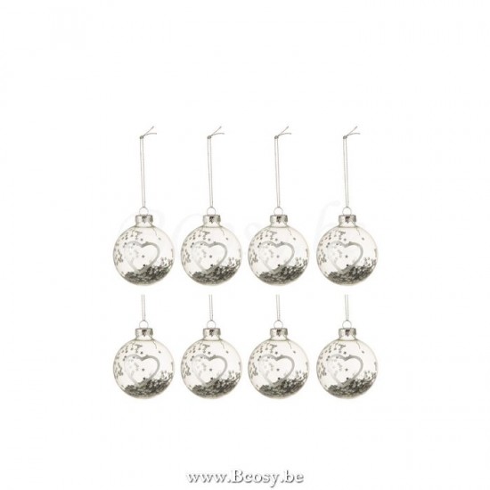 J Line Jline Dose Von 8 Weihnachtskugel Herz Glas Transparent Silber Small weihnachtskugeln christbaumkugeln