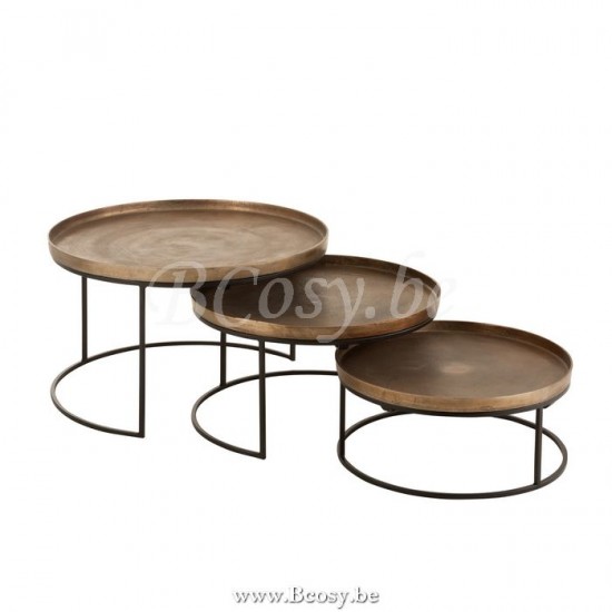 J Line 7592 Set Van Drie Bijzettafel Rond Aluminium Roest 80 geneste salontafels bijzettafels koffietafels