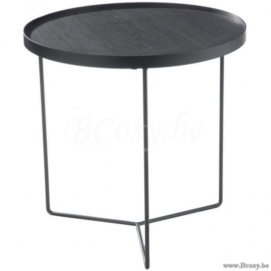 J Line Jline Bijzettafel Rond Hout Metaal Donker Bruin Small