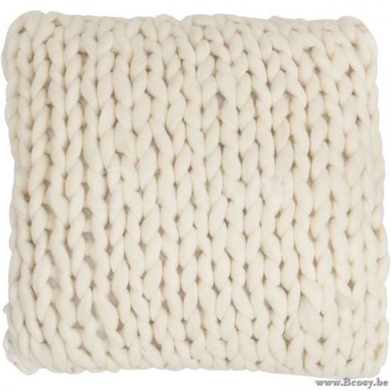 coussins Jolipa Jline Coussin Tricote Carre Acrylique Blanc