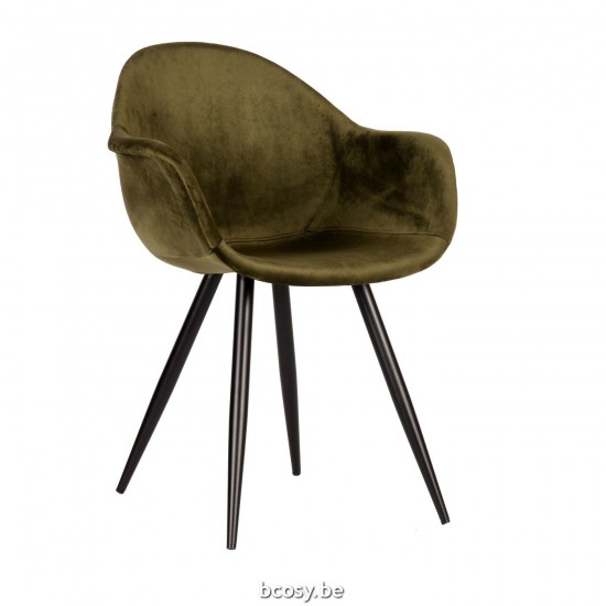 LABEL51 Eetkamerstoel Forli Army Fluweel Zwart Metalen Frame.